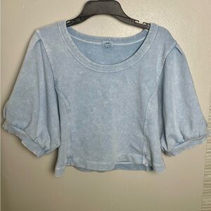 Aerie Light Blue Puff Sleeve Sweatshirt Material Crop Top